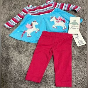 Rare Editions Pink, Turquoise & White Unicorn Tunic Set